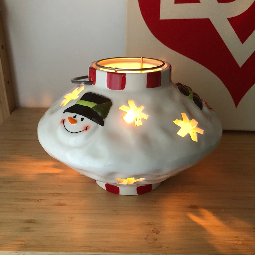 Snowman Christmas Tealight Ceramic Lantern Holiday Decor
